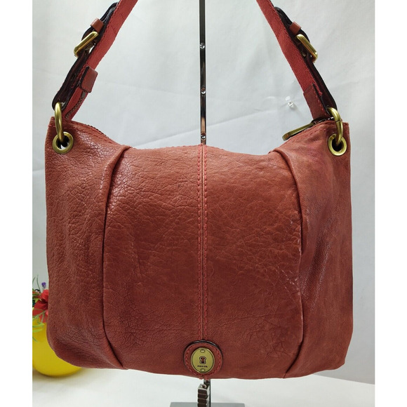 Fossil Long Live Vintage 1954 Rust Orange Leather Zipper Hobo Shoulder Bag - Picture 1 of 16